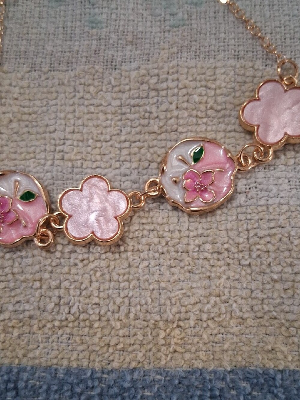 Pink Floral Gold-Tone Bracelet - Picture 2 of 2